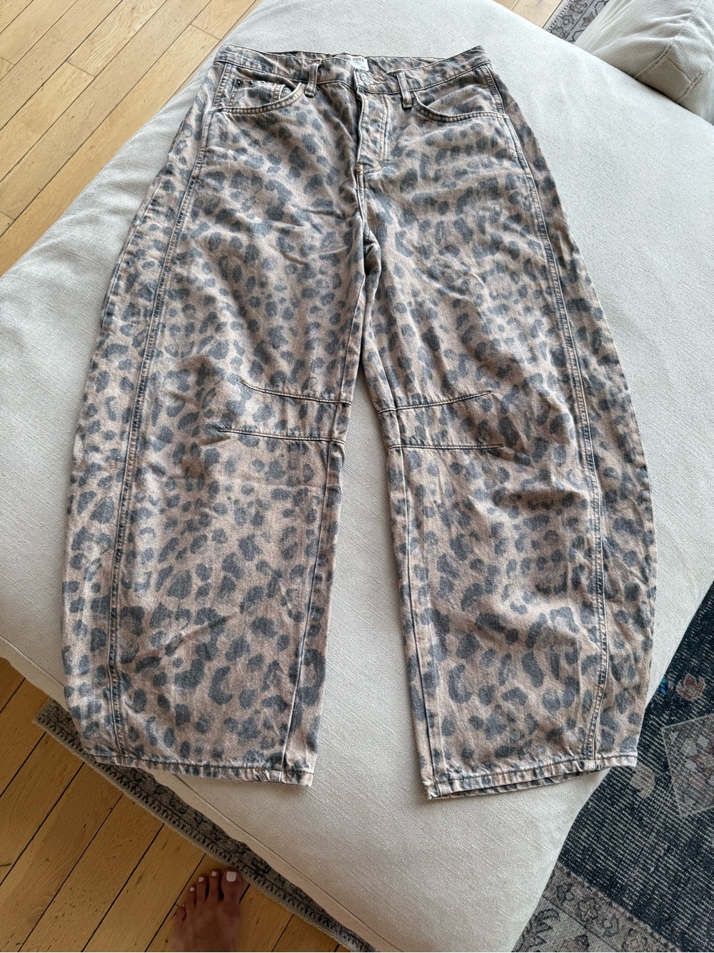 We The Free Leopard-Print Wide Leg Jeans in Beige and Gray